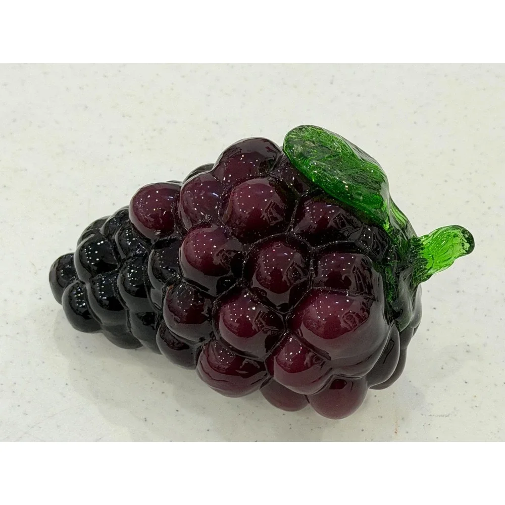 Art Glass Grapes Cluster Vintage Purple Fruit Sculpture Centerpiece 6